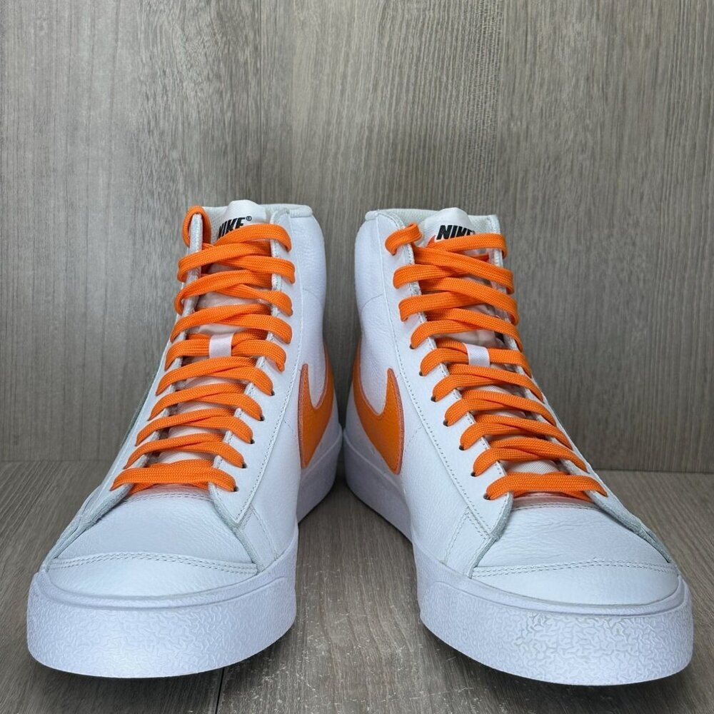 Nike Blazer Mid '77 Leather Sneakers Men 9.5 Lace Up Logo D07432900 White Orange - Picture 4 of 12